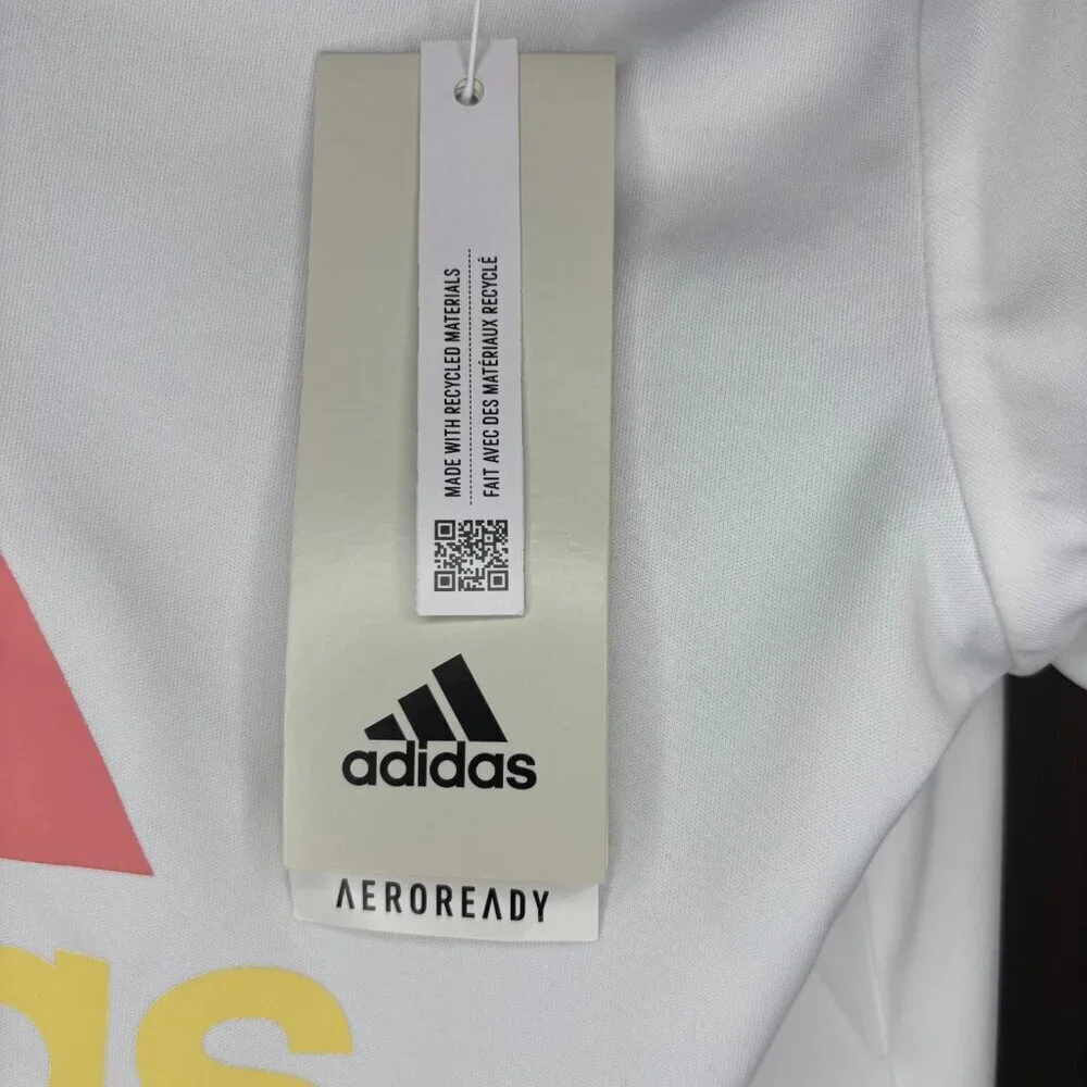 ADIDAS NEW Short Sleeve Tee Girls S(7/8) Aeroready Pink Yellow Crew Neck Reg Fit